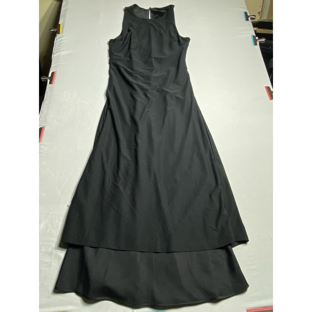 Express Womens Medium Black Satin Maxi Dress Sleeveless A-Line Formal Wedding - Picture 11 of 14